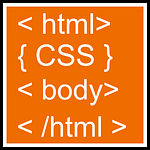 html code on an orange square, coding for beginners icon
